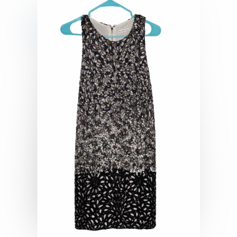 Alice + Olivia Black and Gray Floral Lace Midi Dress